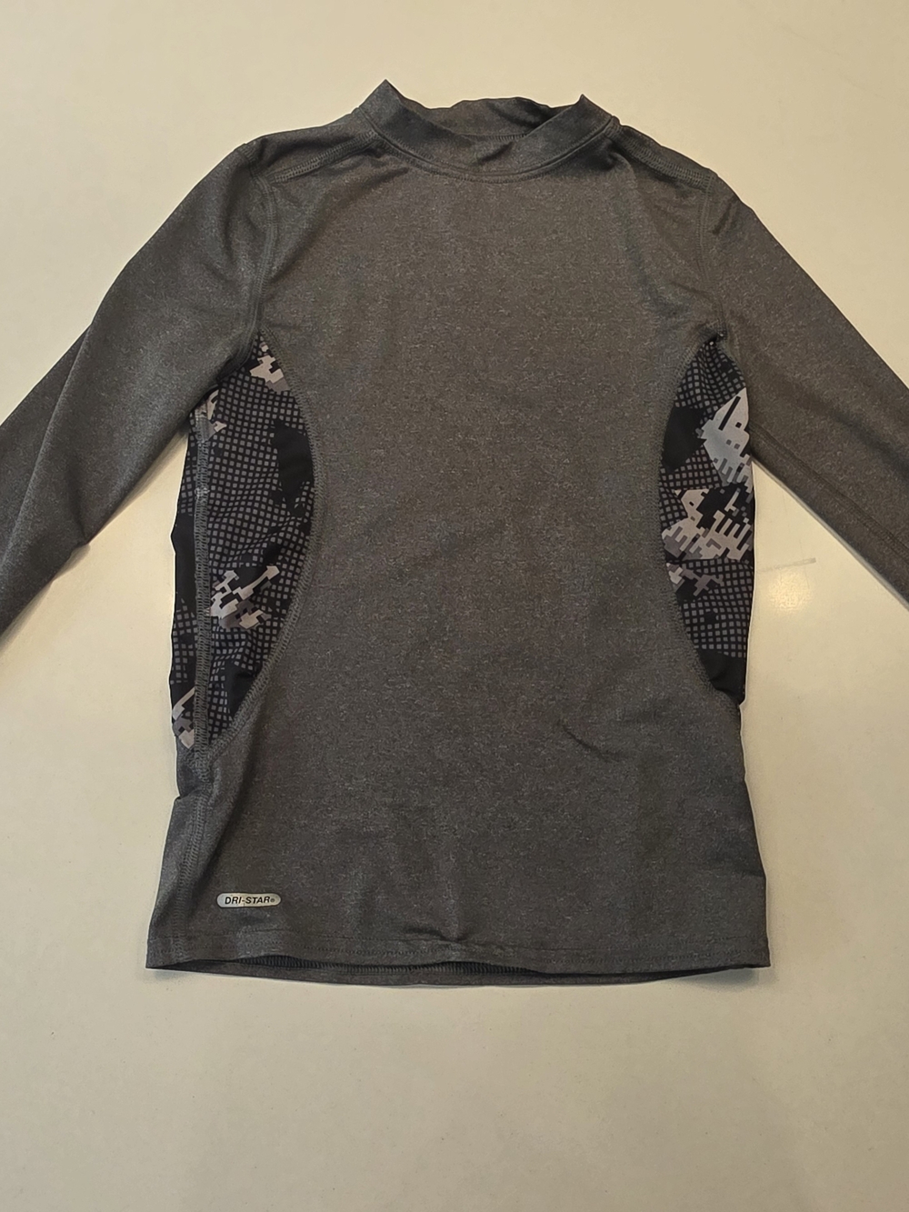 Gray Athletic Long Sleeve Top with Side Graphic Panels